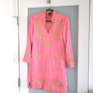 Beautiful Pink 100% Silk with Gold Thread/Sequins Design Dress